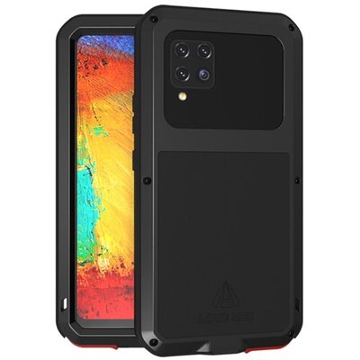LOVE MEI Defender hátlapvédő telefontok gumi (ütésálló, fém keret), Fekete [Samsung Galaxy A42 5G (SM-A425F)]