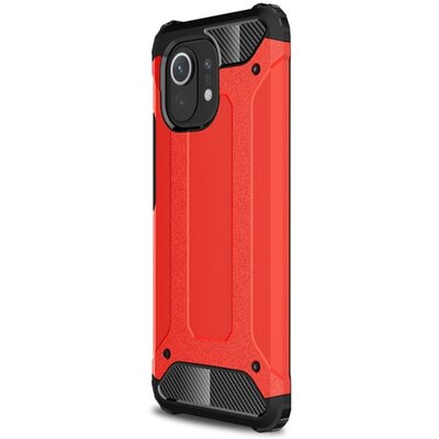 Defender műanyag hátlapvédő telefontok (közepesen ütésálló, légpárnás sarok, szilikon belső, fémhatás), Piros [Xiaomi Mi 11]
