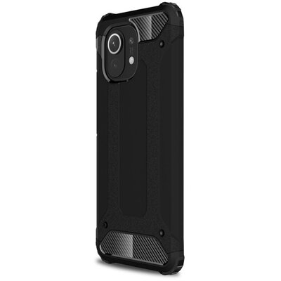 Defender műanyag hátlapvédő telefontok (közepesen ütésálló, légpárnás sarok, szilikon belső, fémhatás), Fekete [Xiaomi Mi 11]