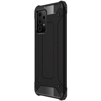 Defender műanyag hátlapvédő telefontok (közepesen ütésálló, légpárnás sarok, szilikon belső, fémhatás), Fekete [Samsung Galaxy A72 5G (SM-A726F), Samsung Galaxy A72 4G (SM-A725F)]