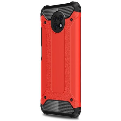 Defender műanyag hátlapvédő telefontok (közepesen ütésálló, légpárnás sarok, szilikon belső, fémhatás), Piros [Xiaomi Redmi Note 9 5G]