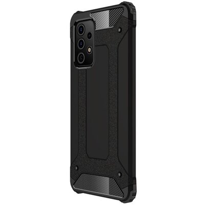 Defender műanyag hátlapvédő telefontok (közepesen ütésálló, légpárnás sarok, szilikon belső, fémhatás), Fekete [Samsung Galaxy A52 5G (SM-A526F), Samsung Galaxy A52 4G (SM-A525F)]