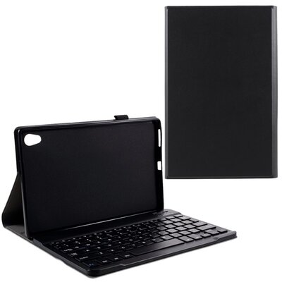 Tablet védőtok álló, bőr hatású (FLIP, bluetooth billentyűzet, asztali tartó funkció), Fekete [Lenovo Tab M10 HD (TB-X306F)]