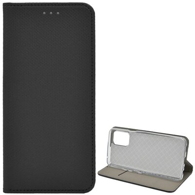 Telefontok álló, bőr hatású (Flip, oldalra nyíló, asztali tartó funkció, rombusz minta), Fekete [LG K52]