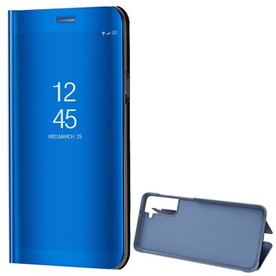 Telefontok álló (aktív flip, oldalra nyíló, asztali tartó funkció, tükrös felület, Mirror View Case), Kék [Samsung Galaxy S21+ Plus (SM-G996) 5G]