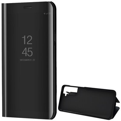 Telefontok álló (aktív flip, oldalra nyíló, asztali tartó funkció, tükrös felület, Mirror View Case), Fekete [Samsung Galaxy S21+ Plus (SM-G996) 5G]