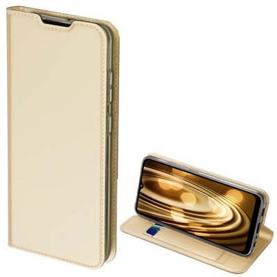 DUX DUCIS SKIN PRO telefontok álló, bőr hatású (Flip, oldalra nyíló, bankkártya tartó, asztali tartó funkció), Arany [Samsung Galaxy A02s (SM-A025F)]