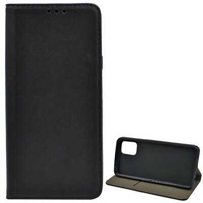 Telefontok álló, bőr hatású (Flip, oldalra nyíló, asztali tartó funkció), Fekete [LG K52]