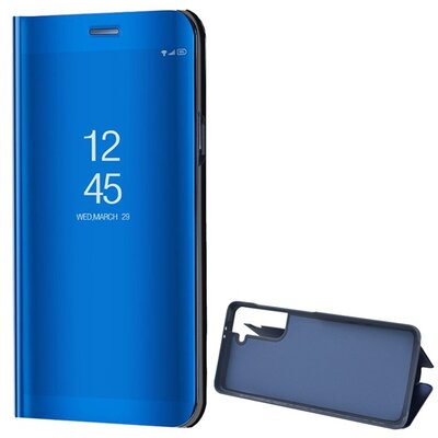 Telefontok álló (aktív flip, oldalra nyíló, asztali tartó funkció, tükrös felület, Mirror View Case), Kék [Samsung Galaxy S21 (SM-G991) 5G]