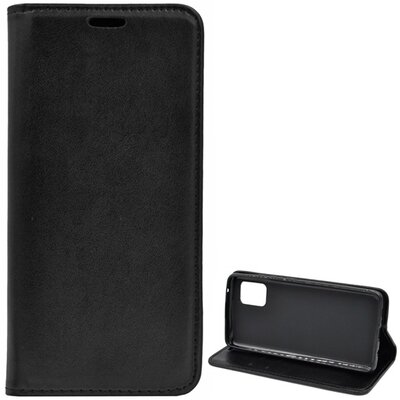 Telefontok álló, bőr hatású (Flip, oldalra nyíló, asztali tartó funkció), Fekete [Samsung Galaxy A51 5G (SM-A516F)]