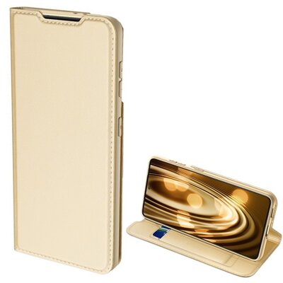DUX DUCIS SKIN PRO telefontok álló, bőr hatású (FLIP, oldalra nyíló, bankkártya tartó, asztali tartó funkció), Arany [Samsung Galaxy S21+ Plus (SM-G996) 5G]