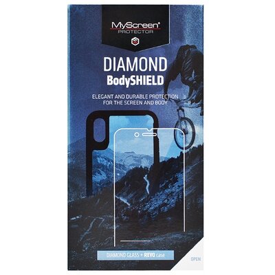 MYSCREEN DIAMOND REVO BODYSHIELD kijelzővédő üvegfólia (karcálló, tokbarát, 0.33mm, 9H, NEM íves + hátlapvédő telefontok), Fekete [Apple iPhone 11]