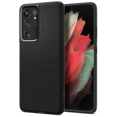 SPIGEN LIQUID AIR szilikon hátlapvédő telefontok (rombusz minta), Fekete [Samsung Galaxy S21 Ultra (SM-G998) 5G]