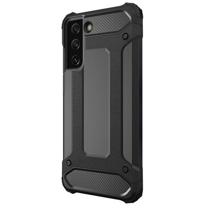 Defender műanyag hátlapvédő telefontok (közepesen ütésálló, légpárnás sarok, szilikon belső, fémhatás), Fekete [Samsung Galaxy S21 (SM-G991) 5G]
