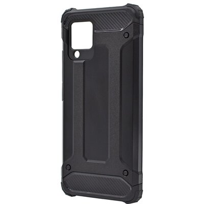 Defender műanyag hátlapvédő telefontok (közepesen ütésálló, légpárnás sarok, szilikon belső, fémhatás), Fekete [Samsung Galaxy A42 5G (SM-A425F)]