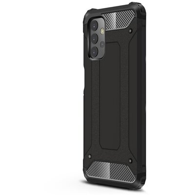 Defender műanyag hátlapvédő telefontok (közepesen ütésálló, légpárnás sarok, szilikon belső, fémhatás), Fekete [Samsung Galaxy A32 5G (SM-A326)]