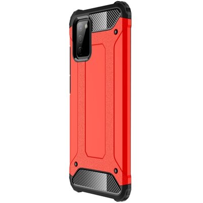 Defender műanyag hátlapvédő telefontok (közepesen ütésálló, légpárnás sarok, szilikon belső, fémhatás), Piros [Samsung Galaxy A02s (SM-A025F)]