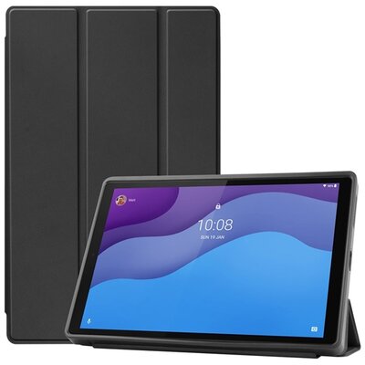 Tablet védőtok álló, bőr hatású (aktív flip, oldalra nyíló, TRIFOLD asztali tartó funkció) FEKETE [Lenovo Tab M10 HD (TB-X306F)]