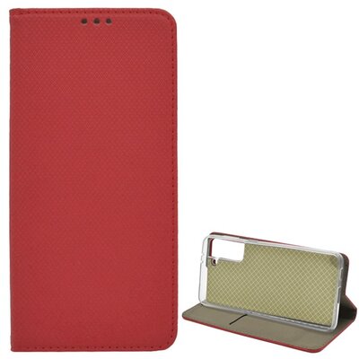 Telefontok álló, bőr hatású (Flip, oldalra nyíló, asztali tartó funkció, rombusz minta), Piros [Samsung Galaxy S21+ Plus (SM-G996) 5G]