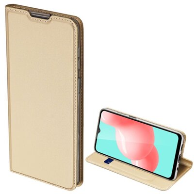 DUX DUCIS SKIN PRO telefontok álló, bőr hatású (Flip, oldalra nyíló, bankkártya tartó, asztali tartó funkció), Arany [Samsung Galaxy A32 5G (SM-A326)]