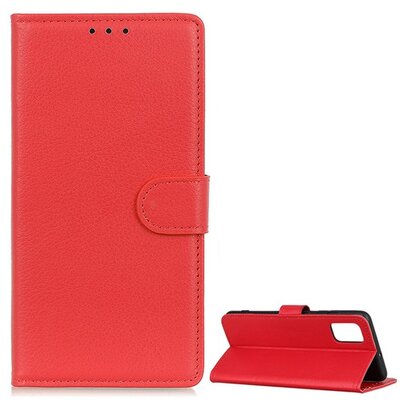 Telefontok álló, bőr hatású (Flip, oldalra nyíló, asztali tartó funkció), Piros [Samsung Galaxy A52 5G (SM-A526F), Samsung Galaxy A52 4G (SM-A525F)]