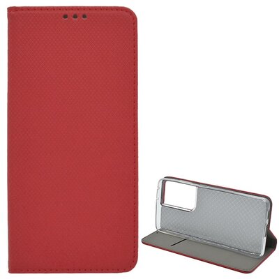 Telefontok álló, bőr hatású (Flip, oldalra nyíló, asztali tartó funkció, rombusz minta), Piros [Samsung Galaxy S21 Ultra (SM-G998) 5G]