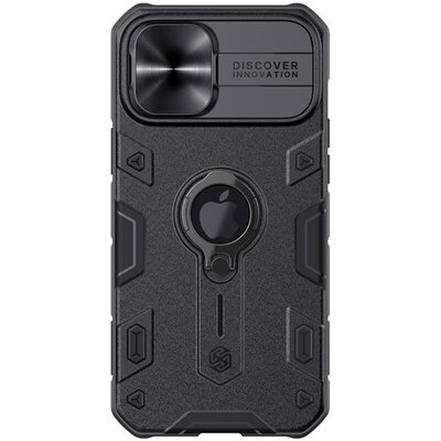 Nillkin Camshield Armor defender műanyag hátlapvédő telefontok (szilikon belső, közepesen ütésálló, telefontartó gyűrű), Fekete [Apple iPhone 12 Pro Max]