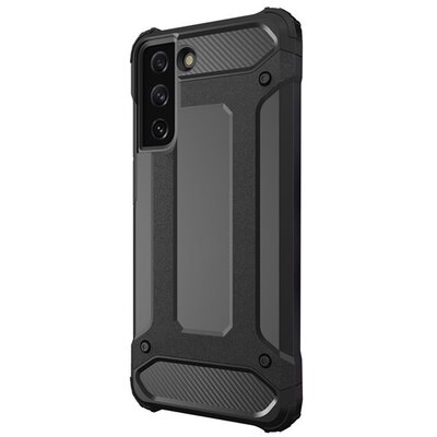 Defender műanyag hátlapvédő telefontok (közepesen ütésálló, légpárnás sarok, szilikon belső, fémhatás), Fekete [Samsung Galaxy S21+ Plus (SM-G996) 5G]