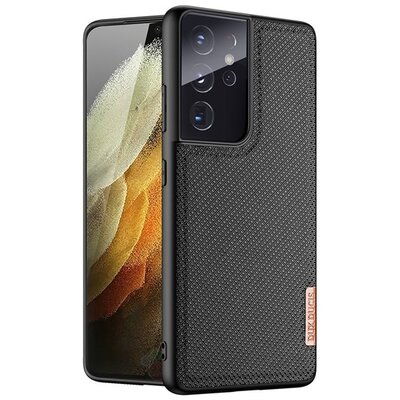 DUX DUCIS FINO szilikon hátlapvédő telefontok (műanyag belső, közepesen ütésálló, rács minta), Fekete [Samsung Galaxy S21 Ultra (SM-G998) 5G]