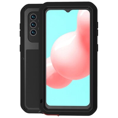 LOVE MEI Powerful defender elő- és hátlapvédő telefontok, gumi (ütésálló, fém keret + Gorilla Glass üveg), Fekete [Samsung Galaxy A32 5G (SM-A326)]