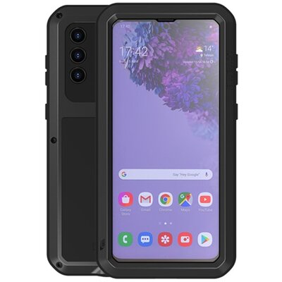 LOVE MEI Powerful defender elő- és hátlapvédő telefontok, gumi (ütésálló, fém keret + Gorilla Glass üveg), Fekete [Samsung Galaxy S21+ Plus (SM-G996) 5G]