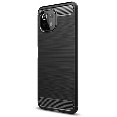 Szilikon hátlapvédő telefontok (karbon minta), Fekete [Xiaomi Mi 11 Lite 4G, Xiaomi Mi 11 Lite 5G]