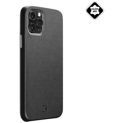 Cellularline Elite műanyag hátlapvédő telefontok (mikrofiber belső, valódi bőr hátlap), Fekete [Apple iPhone 12 Pro Max]