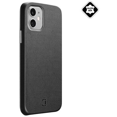 Cellularline Elite műanyag hátlapvédő telefontok (mikrofiber belső, valódi bőr hátlap), Fekete [Apple iPhone 12 mini]