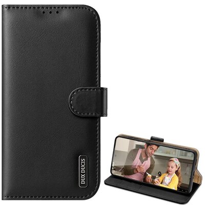 DUX DUCIS HIVO telefontok álló, bőr hatású (Flip, oldalra nyíló, bankkártya tartó, asztali tartó funkció), Fekete [Samsung Galaxy S21 (SM-G991) 5G]
