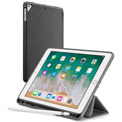 CELLULARLINE FOLIO tablet védőtok álló, bőr hatású (Flip, oldalra nyíló, Trifold asztali tartó funkció, Apple Pencil tartó), Fekete [Apple IPAD 9.7 (2018), Apple IPAD Pro 9.7]