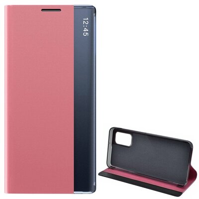 Telefontok álló, bőr hatású (aktív flip, oldalra nyíló, asztali tartó funkció, hívószámkijelzés, View Window), Rózsaszín [Samsung Galaxy A32 5G (SM-A326)]