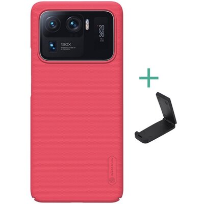 Nillkin Super Frosted műanyag hátlapvédő telefontok (gumírozott, érdes felület + asztali tartó), Piros [Xiaomi Mi 11 Ultra 5G]