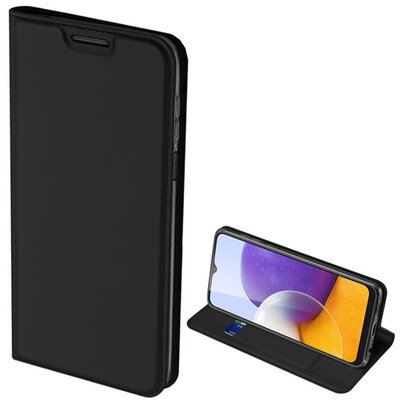 Dux Ducis Skin Pro telefontok álló, bőr hatású (Flip, oldalra nyíló, bankkártya tartó, asztali tartó funkció), Fekete [Samsung Galaxy A22 4G (SM-A225)]