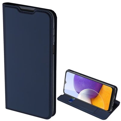 Dux Ducis Skin Pro telefontok álló, bőr hatású (Flip, oldalra nyíló, bankkártya tartó, asztali tartó funkció), Sötétkék [Samsung Galaxy A22 5G (SM-A226)]