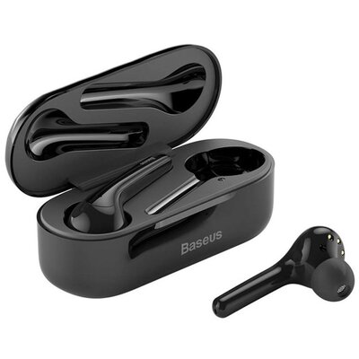 BASEUS ENCOK TURE bluetooth sztereó headset, fülhallgató (v5.0, TWS, mikrofon, zajszűrő, LED kijelző + töltőtok), Fekete