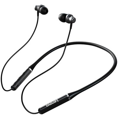 LENOVO HE05 bluetooth sztereó headset, fülhallgató (V5.0, nyakba akasztható, cseppálló, mikrofon, zajszűrő, Sport), Fekete