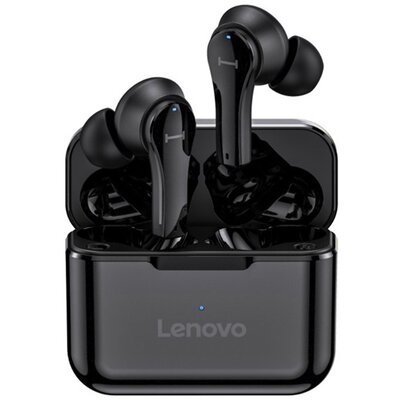 LENOVO QT82 sztereó bluetooth headset, fülhallgató (v5.0, TWS, mikrofon, LED töltésjelző + töltőtok), Fekete