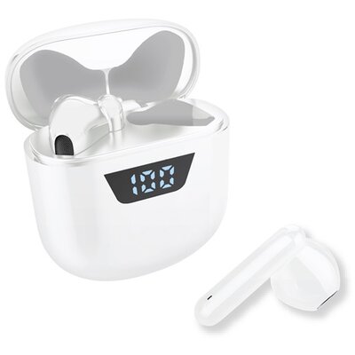 BLAUTEL 4-OK TWO sztereó bluetooth headset, fülhallgató (v5.0, TWS, mikrofon, töltöttség jelző + töltőtok), Fehér