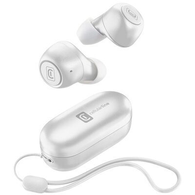 CELLULARLINE PICK sztereó bluetooth headset, fülhallgató (v5.0, TWS, mini, mikrofon, zajszűrő + töltőtok + csuklópánt), Fehér