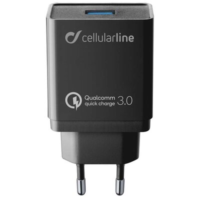 CELLULARLINE hálózati töltő USB aljzat (5V / 3000 mA, 18W, PD gyorstöltés támogatás), Fekete