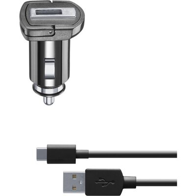 CELLULARLINE autós töltő USB aljzat (5V / 2000 mA, 10W, adaptív gyorstöltés támogatás + Type-C kábel), Fekete
