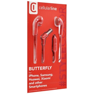 CELLULARLINE BUTTERFLY szztereó fülhallgató (3.5mm jack, mikrofon, felvevő gomb), Piros