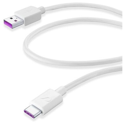 CELLULARLINE adatkábel és töltő (USB - Type-C, 120cm, SuperCharge gyorstöltés támogatás), Fehér