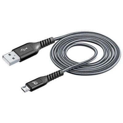 CELLULARLINE adatátvitel adatkábel és töltő (USB - microUSB, kevlár borítás, törésgátló, 120cm), Fekete